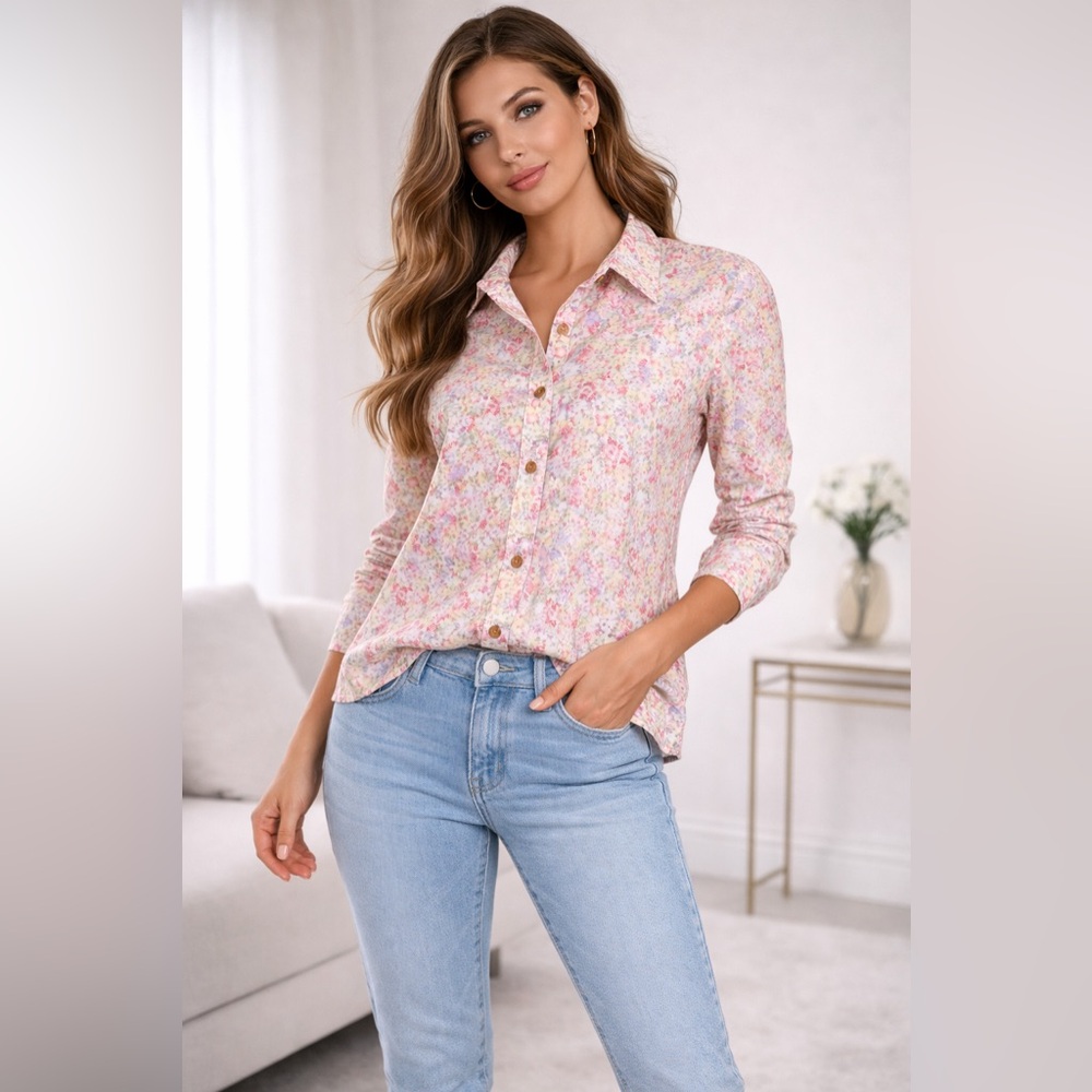 🌸 Foxcroft Wrinkle Free Floral Button Down Shirt Size 14